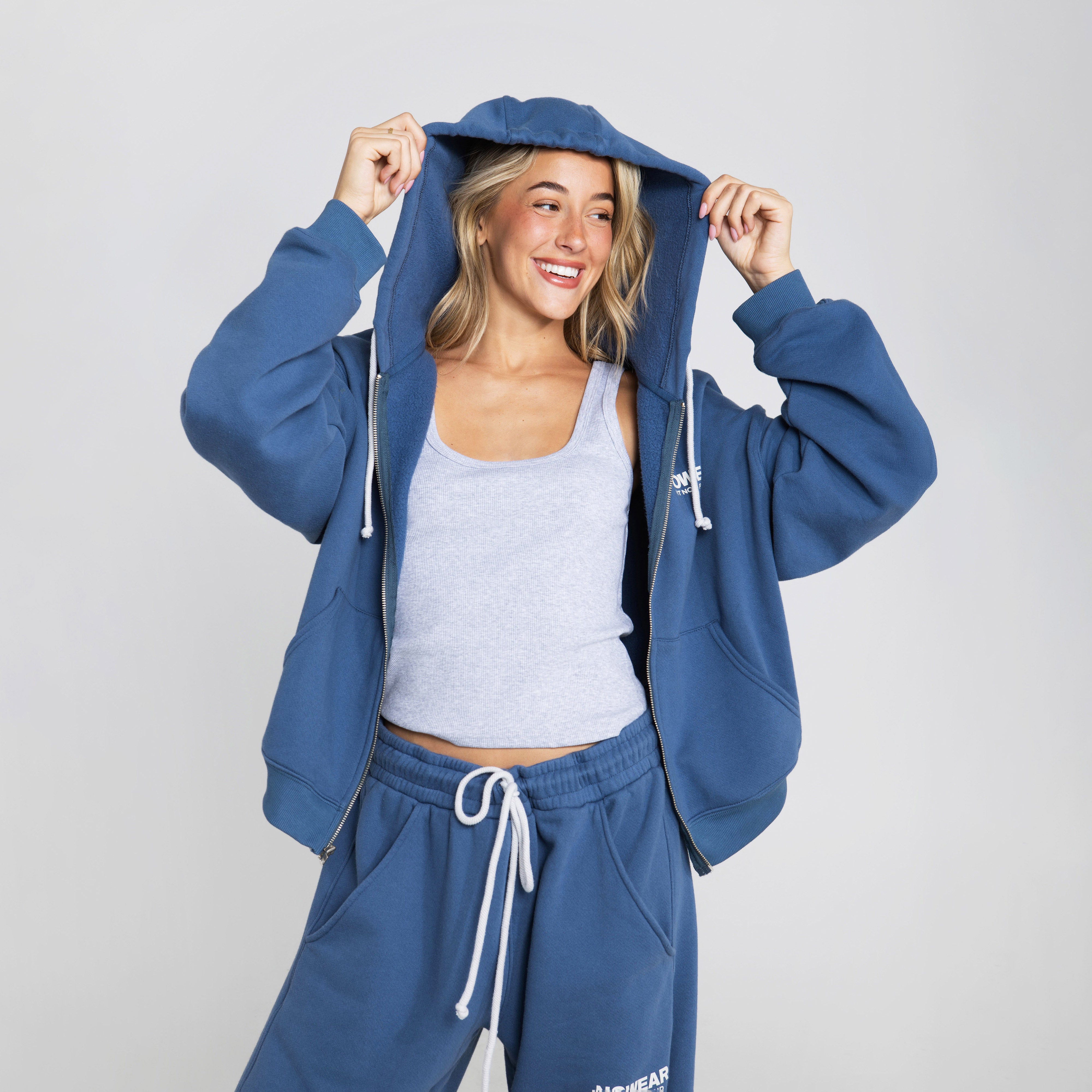 Cropped Zip-up Hoodie - Blue Fusion