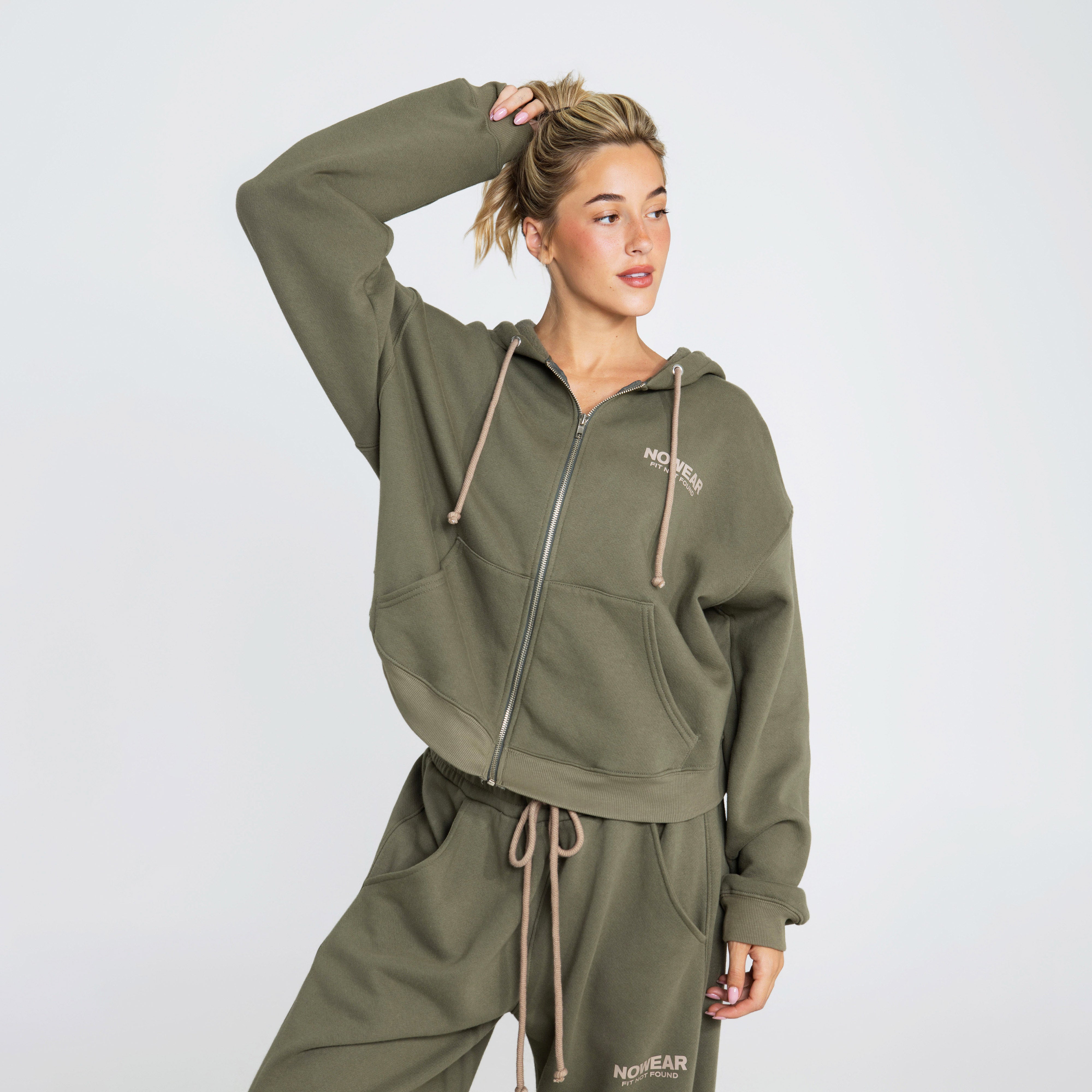 Cropped Zip-up Hoodie - Olive
