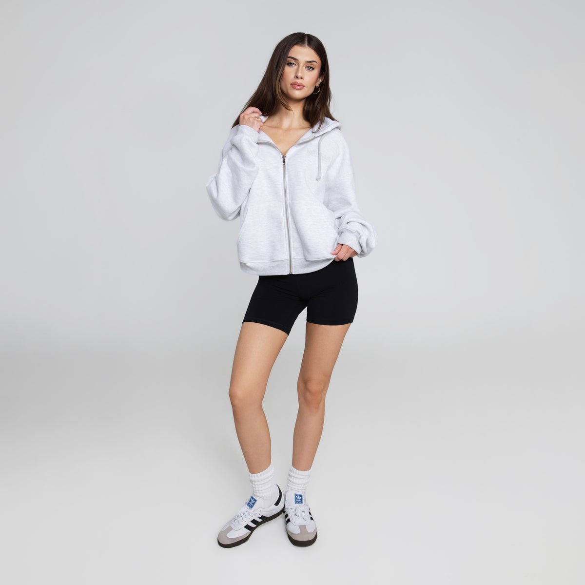 Cropped Zip-up Hoodie - Heather Gray