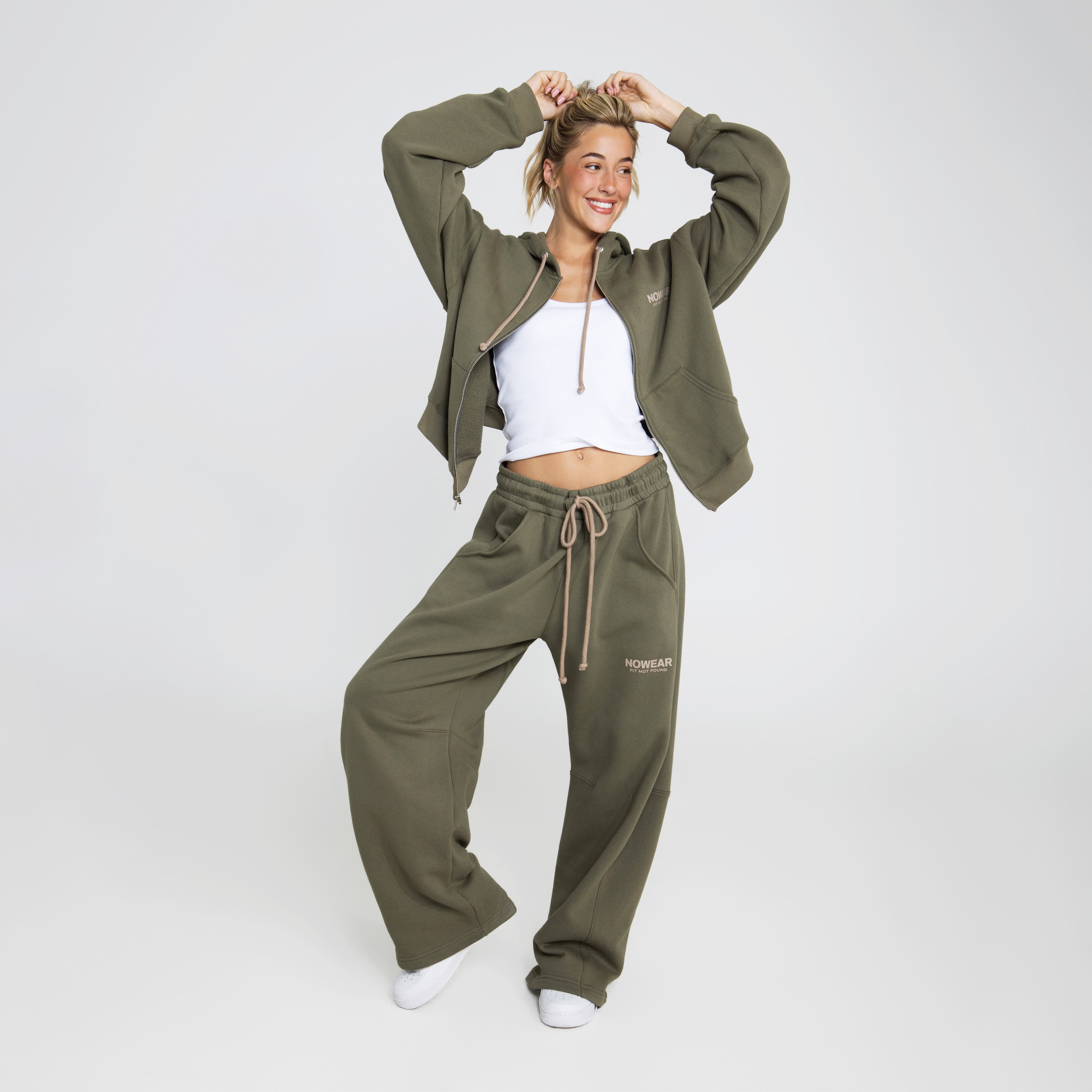 Cropped Zip-up Hoodie - Olive