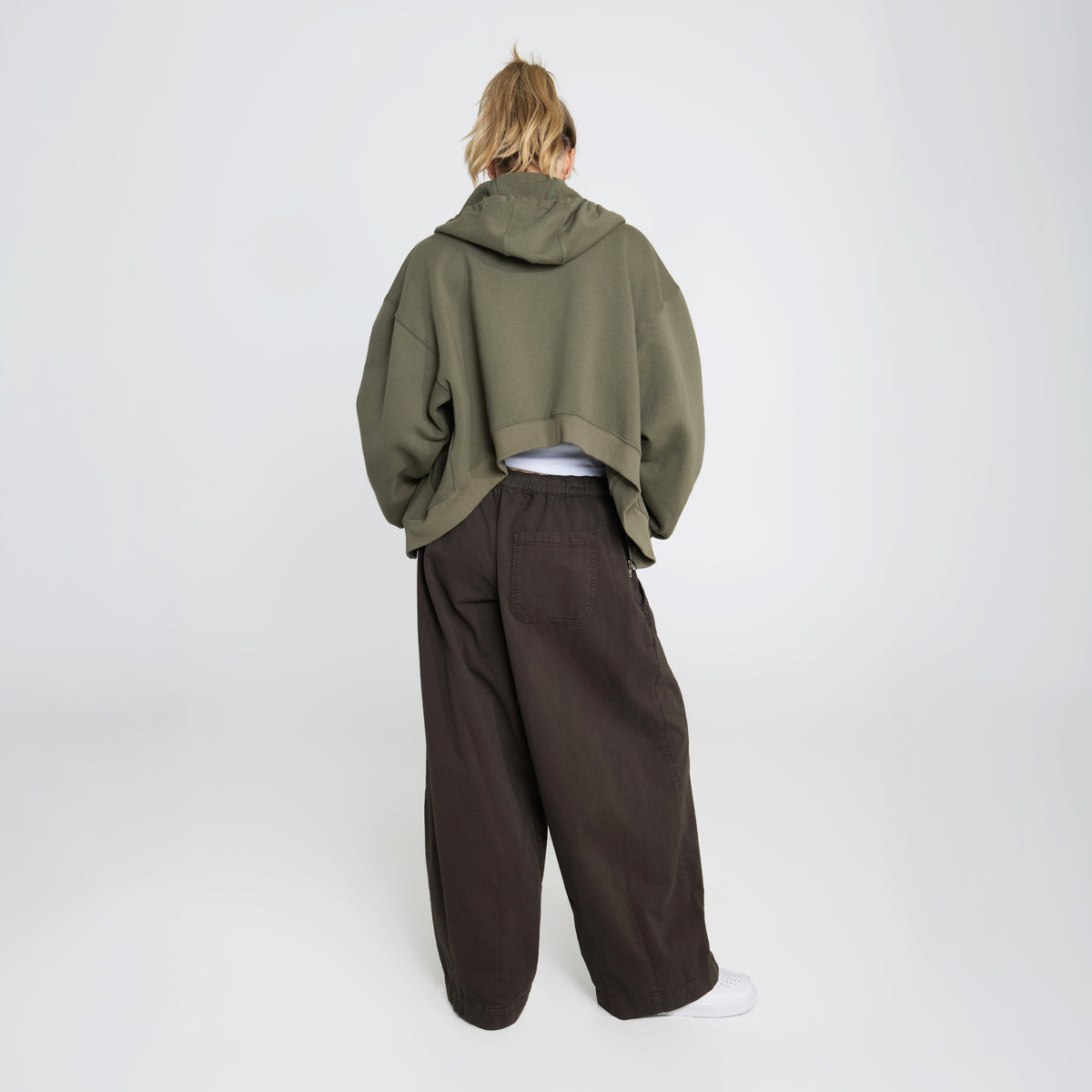 Cropped Zip-up Hoodie - Olive