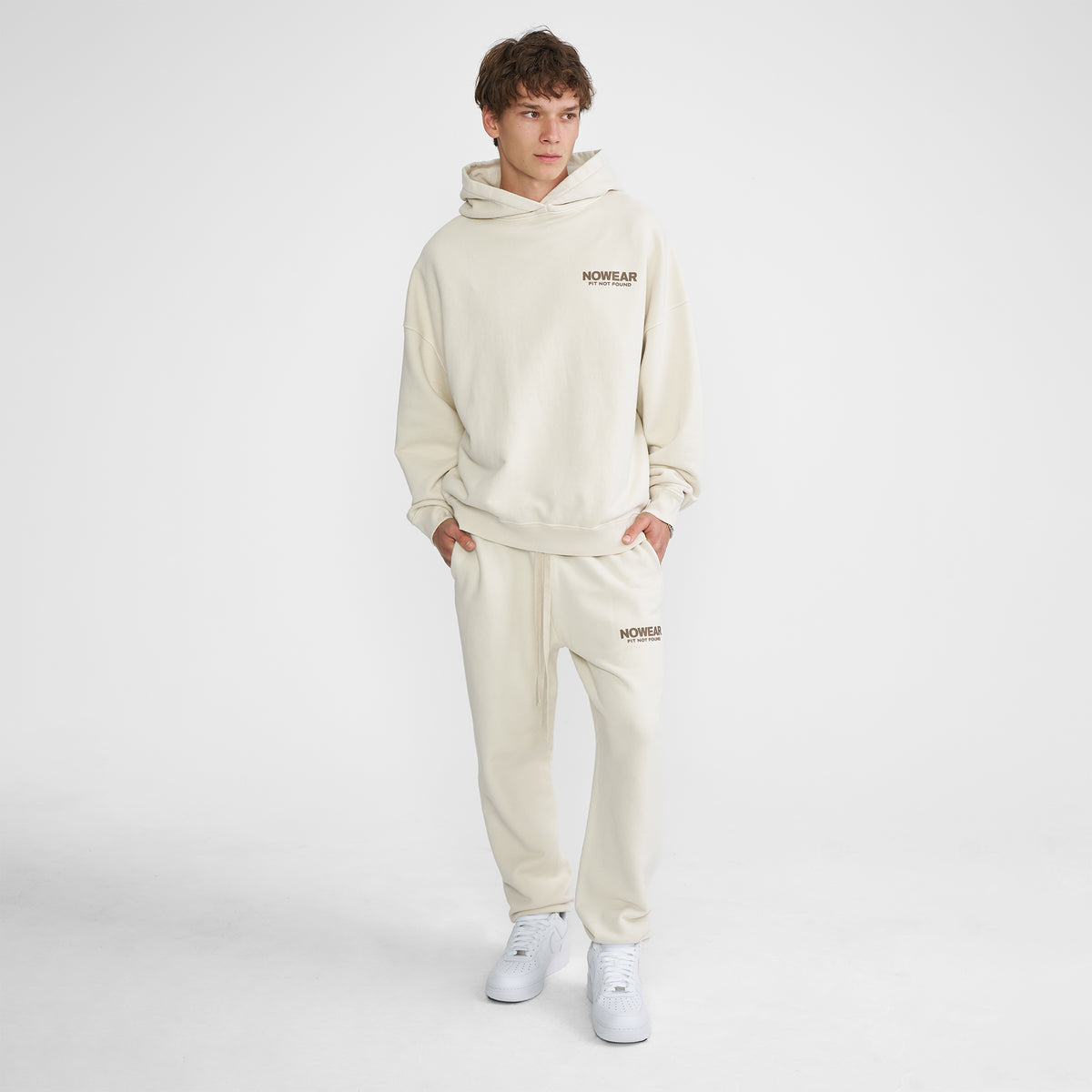 'Fit Not Found' Joggers - Marshmallow with Brown Logo