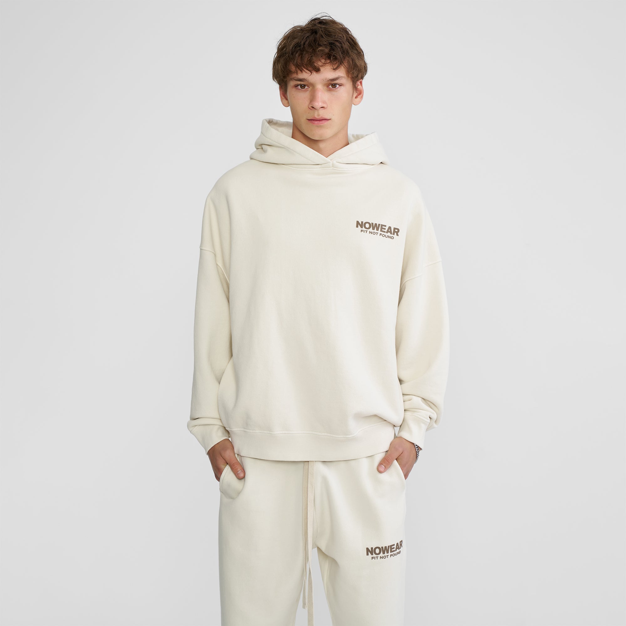 Oversized OG Hoodie - Marshmallow with Brown Logo