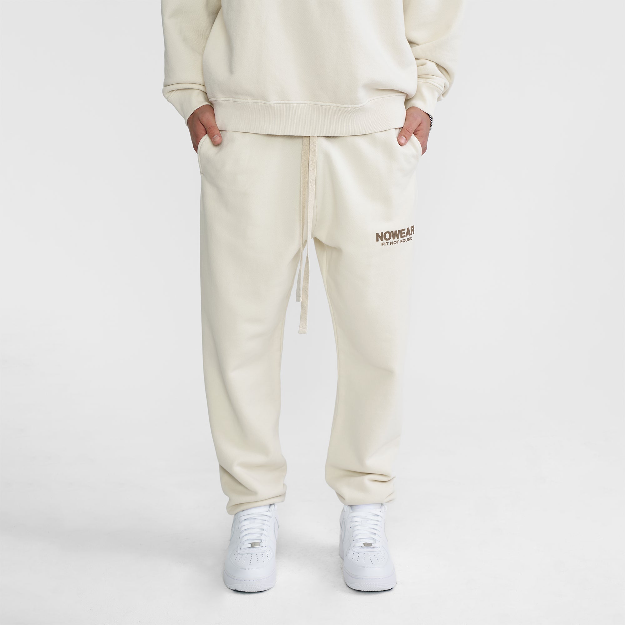 'Fit Not Found' Joggers - Marshmallow with Brown Logo