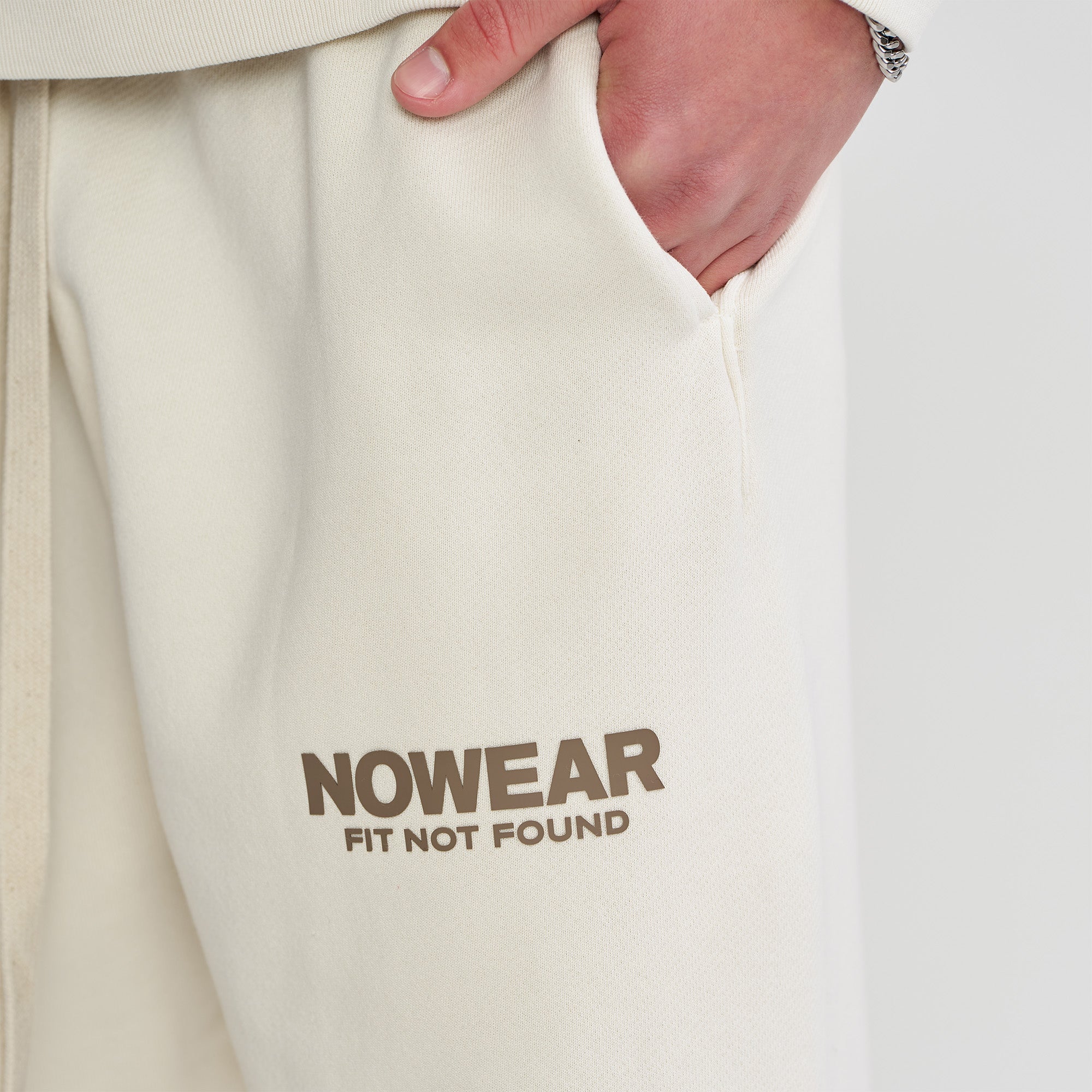 'Fit Not Found' Joggers - Marshmallow with Brown Logo